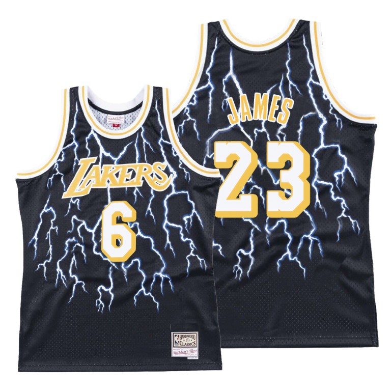 Men's Los Angeles Lakers LeBron James #6 NBA 2021-22 Lightning 23 Changed Hardwood Classics Black Basketball Jersey RBU3083LB